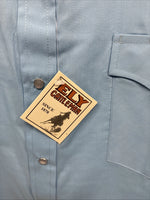 New Men’s ELY Cattleman Blue Short Sleeve Simple Pearl Snap 18 2XL F-81