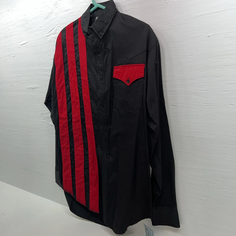 New Men’s Cowboy Threads  Black Red Long Sleeve Button Up Small B-54