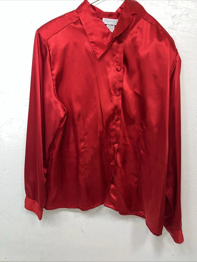 New Women’s Impressions Red Silk Long Sleeve Show Shirt 18 #13198 UU-42