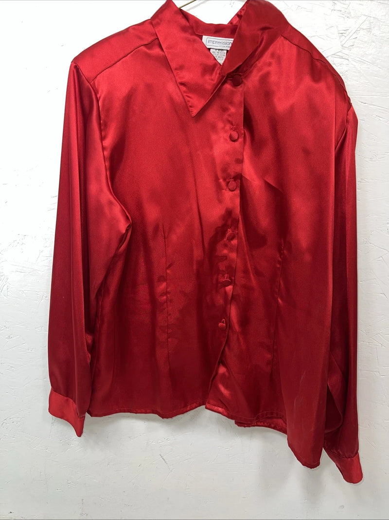 New Women’s Impressions Red Silk Long Sleeve Show Shirt 18 #13198 UU-42