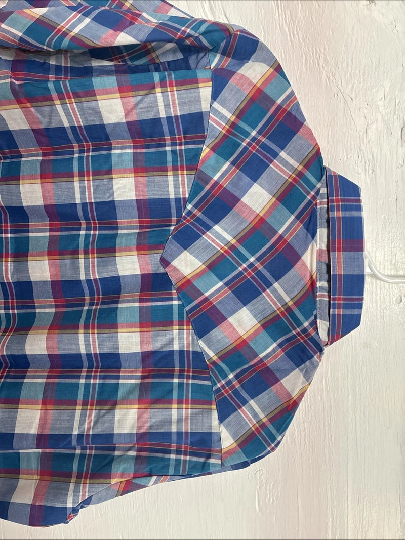 New Men’s ELY Cattleman Multicolor Plaid Short Sleeve Pearl Snap Large X-25