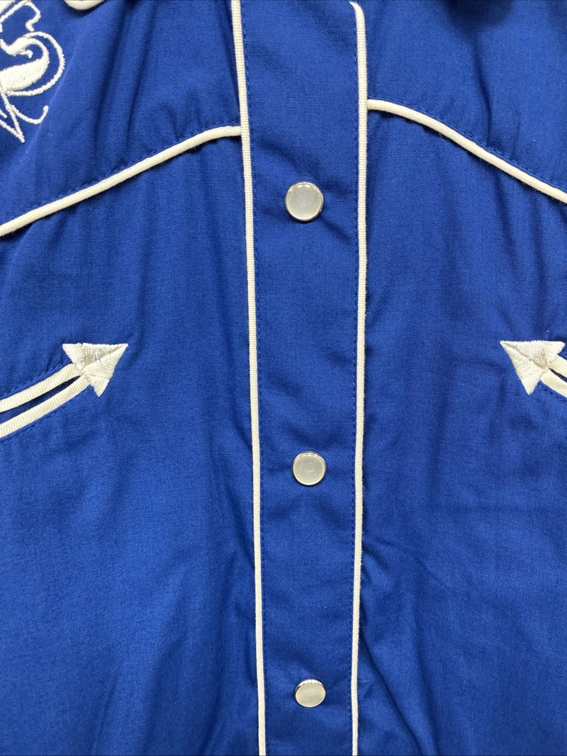 New Women’s Western Express Blue Design Long Sleeve Pearl Snap Medium LL-68