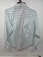 New Women’s White Horse White Blue Stripe Long Sleeve Pearl Snap Large GG-72