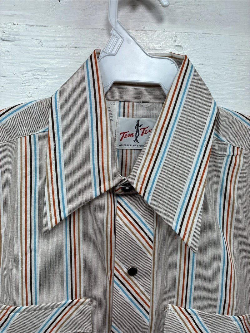 New Men’s Tem Tex Multicolor Stripe Long Sleeve Pearl Snap 14.5 X 33 Small V-8