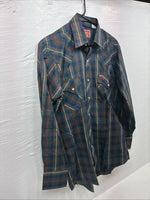 New Men’s ELY Plains Green Multicolor Plaid Long Sleeve Pearl Snap Medium M-63