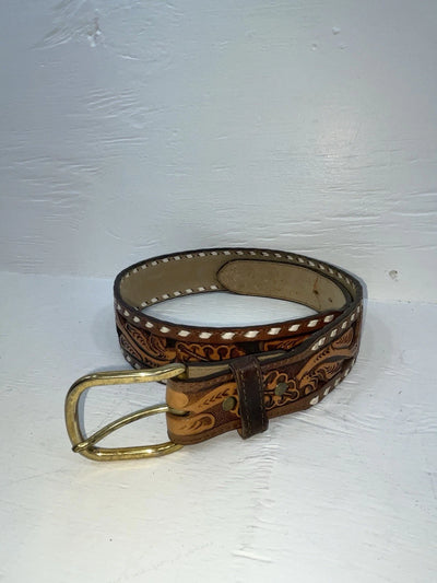 New Brown Genuine Leather Longhorn Tooled 32” Belt #82827 JJ-1
