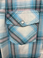 New Women’s Cumberland Blue Plaid Long Sleeve Pearl Snap XL  GG-79