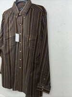 New Men’s Brown White House Long Sleeve Button Up Shirt. Large P-60
