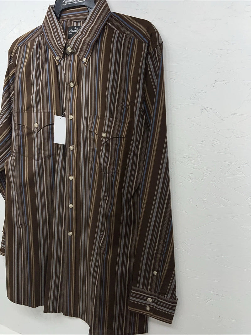 New Men’s Brown White House Long Sleeve Button Up Shirt. Large P-60