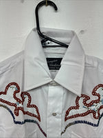 New Women’s Champion Western White Deisgn Long Sleeve Pearl Snap 15.5 MM-26