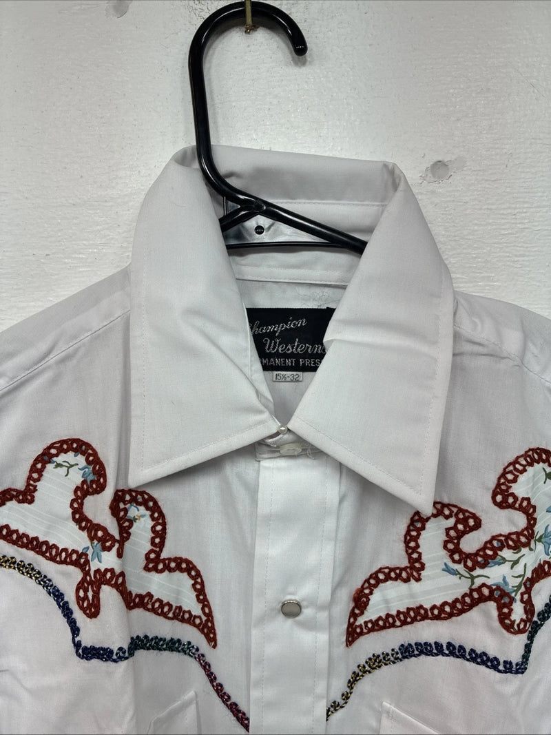 New Women’s Champion Western White Deisgn Long Sleeve Pearl Snap 15.5 MM-26