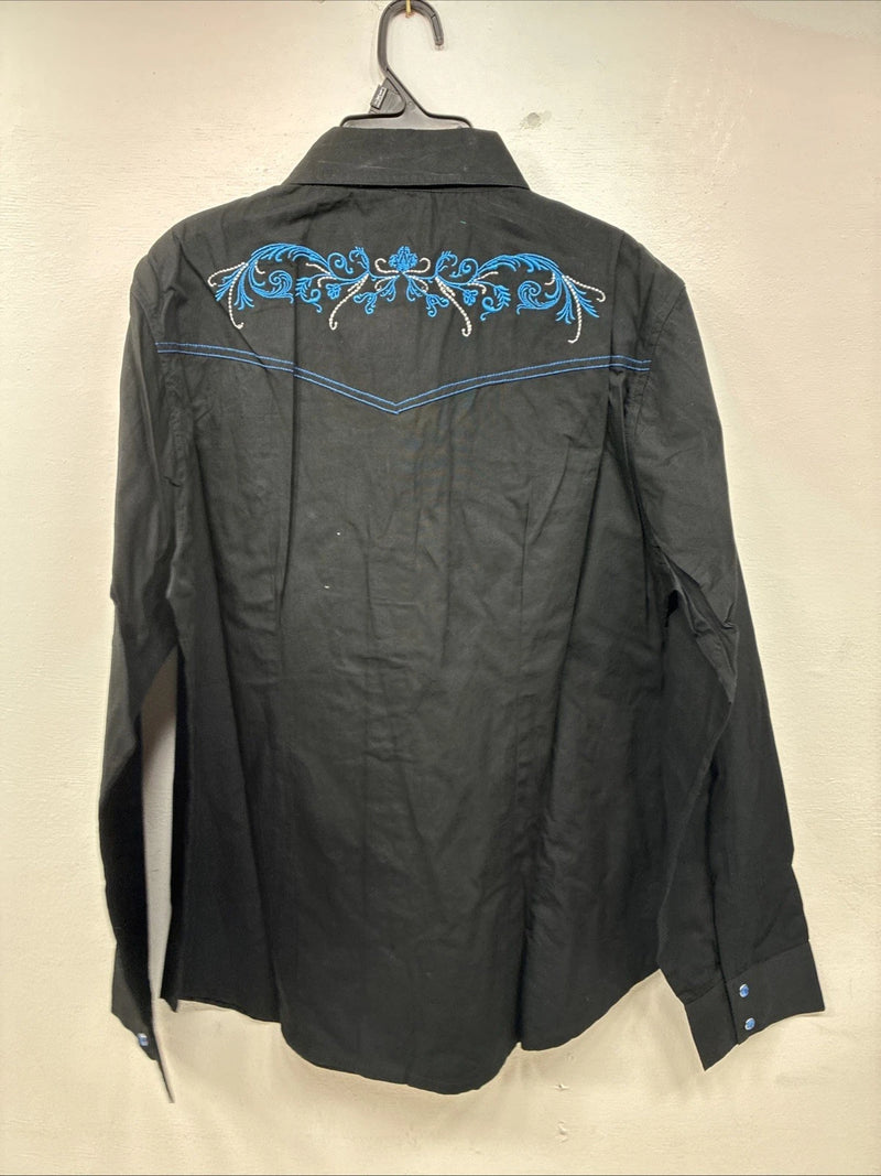 New Women’s Cumberland Black Blue Design Long Sleeve Pearl Snap 1XL LL-107