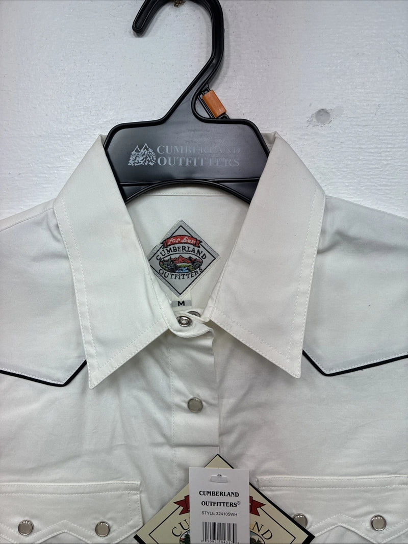 New Women’s Cumberland White Cropped White Short Sleeve Pearl Snap Medium LL-67