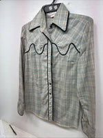 New Women’s Lady DJ Blue Plaid Long Sleeve Button Up Size 38 TT-124