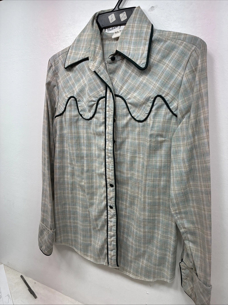 New Women’s Lady DJ Blue Plaid Long Sleeve Button Up Size 38 TT-124