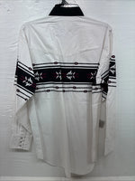 New Men’s Cumberland White Purple Design Long Sleeve Pearl Snap Large CC-17