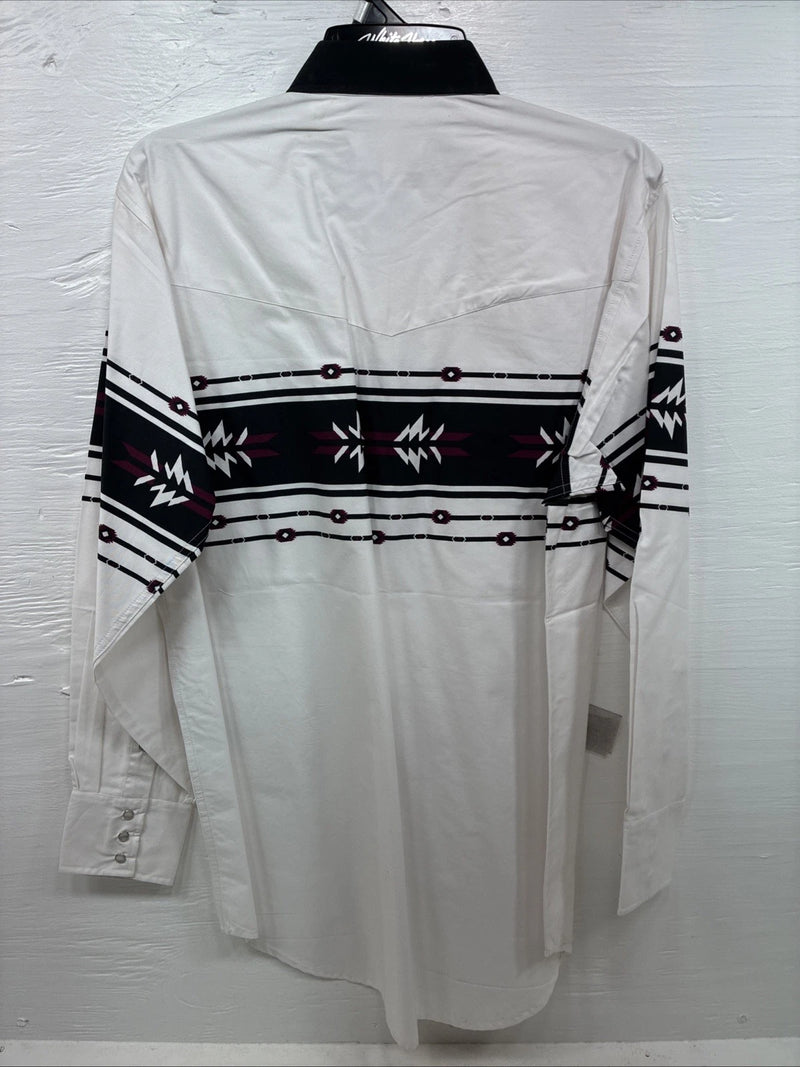 New Men’s Cumberland White Purple Design Long Sleeve Pearl Snap Large CC-17