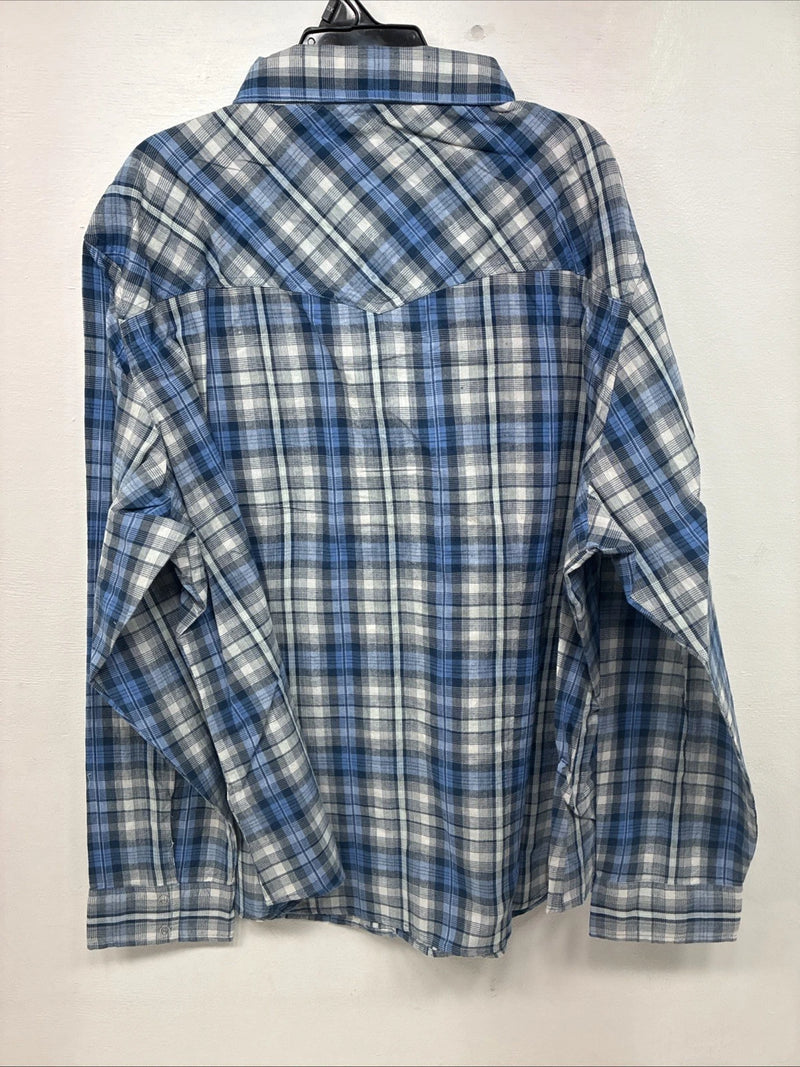 New Women’s Cumberland Blue Plaid Long Sleeve Pearl Snap 3XL GG-58
