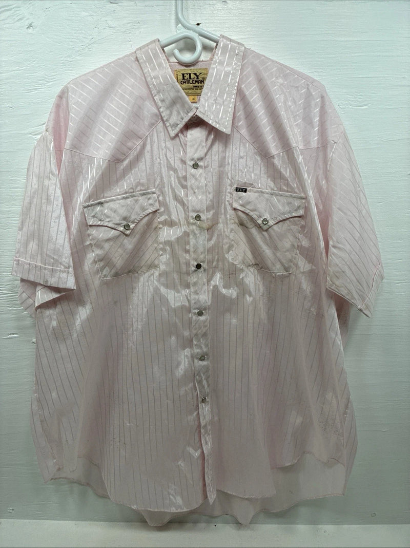 New Men’s ELY Cattleman Pink Stripe Short Sleeve Pearl Snap 19 3XL H-39