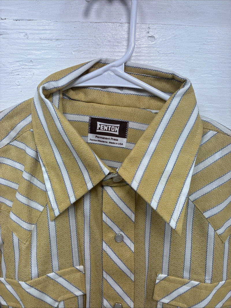 New Men’s Fenton Yellow White Stripe Long Sleeve Pearl Snap 16.5 Large V-114