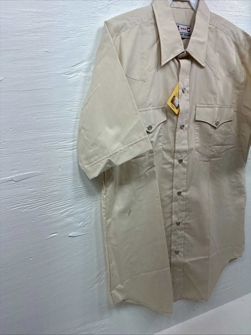 New Men’s H Bar C Tan Short Sleeve Pearl Snap Large J-80