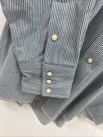 New men’s Wrangler White Black Stripe long Sleeve Pearl Snap 17.5 Large M-69