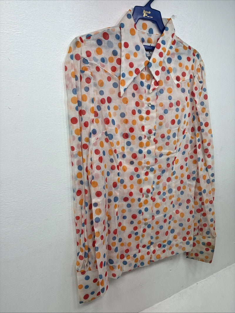 New Women’s Tem Tex Polkadot Long Sleeve Pearl Snap Size 38 II-84
