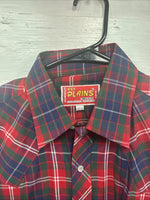 New Men’s ELY Plains Red Plaid Long Sleeve Pearl Snap 15.5 Medium T-80 