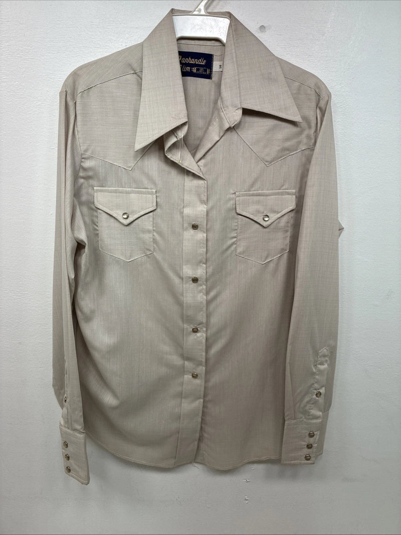 New Women’s Panhandle Slim Tan Long Sleeve Pearl Snap 16 GG-53