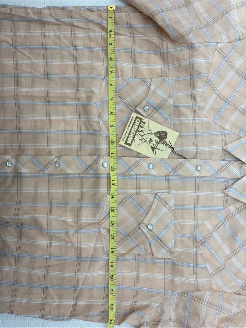 New Men’s ELY Cattleman Orange Plaid Long Sleeve Pearl Snap Large AA-113