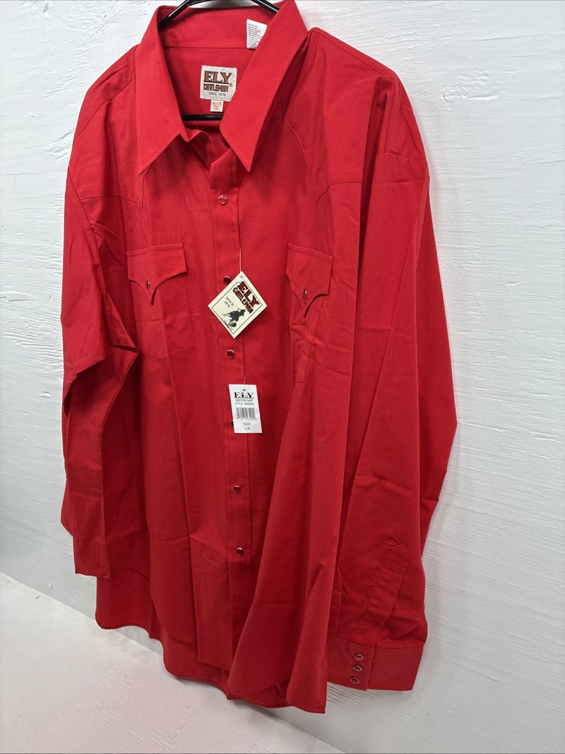 New Men’s ELY Cattleman Red Long Sleeve Pearl Snap 18.5 X 35 2XL AA-62 