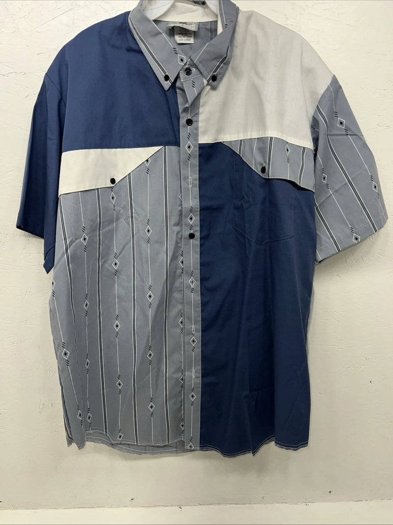 New Men’s Blue Cowboy Threads Short Sleeve Button Up Shirt. Large S-15
