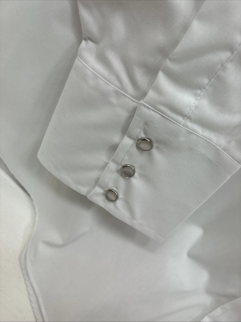 New Men’s ELY Cattleman White Long Sleeve Pearl Snap 18.5 X 35 2XL F-77