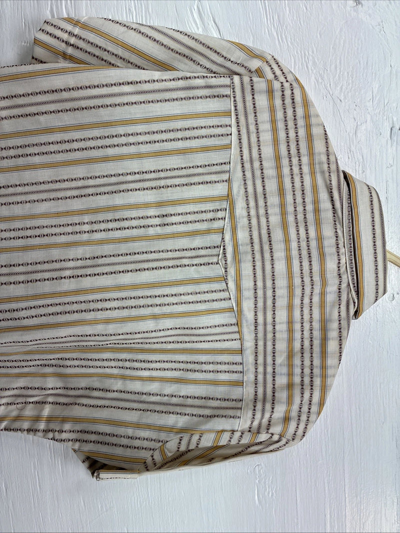 New Men’s Dee-Cee Tan Yellow Stripe Design Short Sleeve Pearl Snap Small O-80