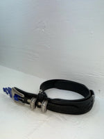New Black Genuine Leather 3D Silver Pendent And Tooled 32” Belt #2030 JJ-4