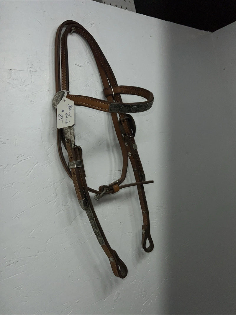 New Leather Browband Headstall W Metal Plate U-31