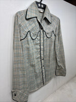 New Women’s Lady DJ Blue Plaid Long Sleeve Button Up Size 38 TT-124