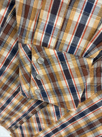 New Men’s Champion Western Yellow Brown Plaid Long Sleeve Pearl Snap Medium O-31
