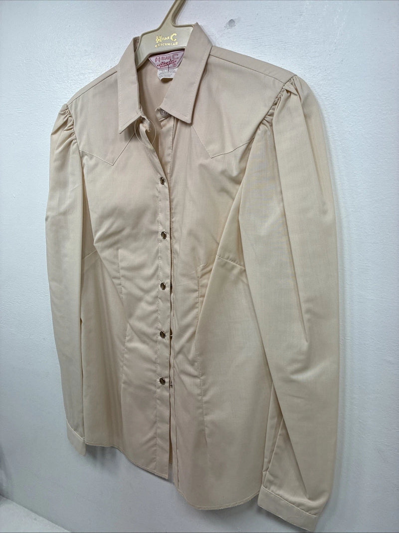 New Women’s H Bar C Tan Long Sleeve Pearl Snap Size 34 II-85