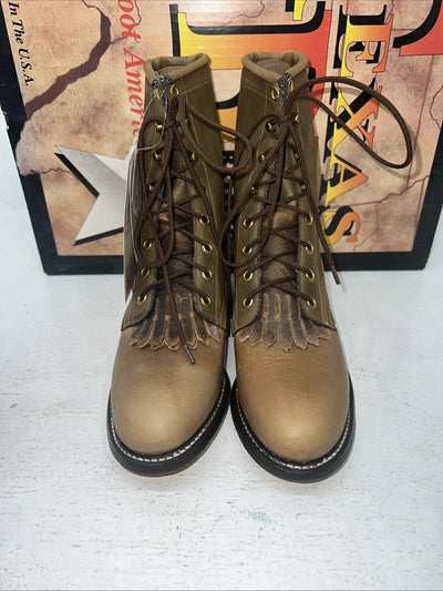 New Women’s Brown Lace Up Texas Brand Cowboy Boots. 4474 6 M. 19-82