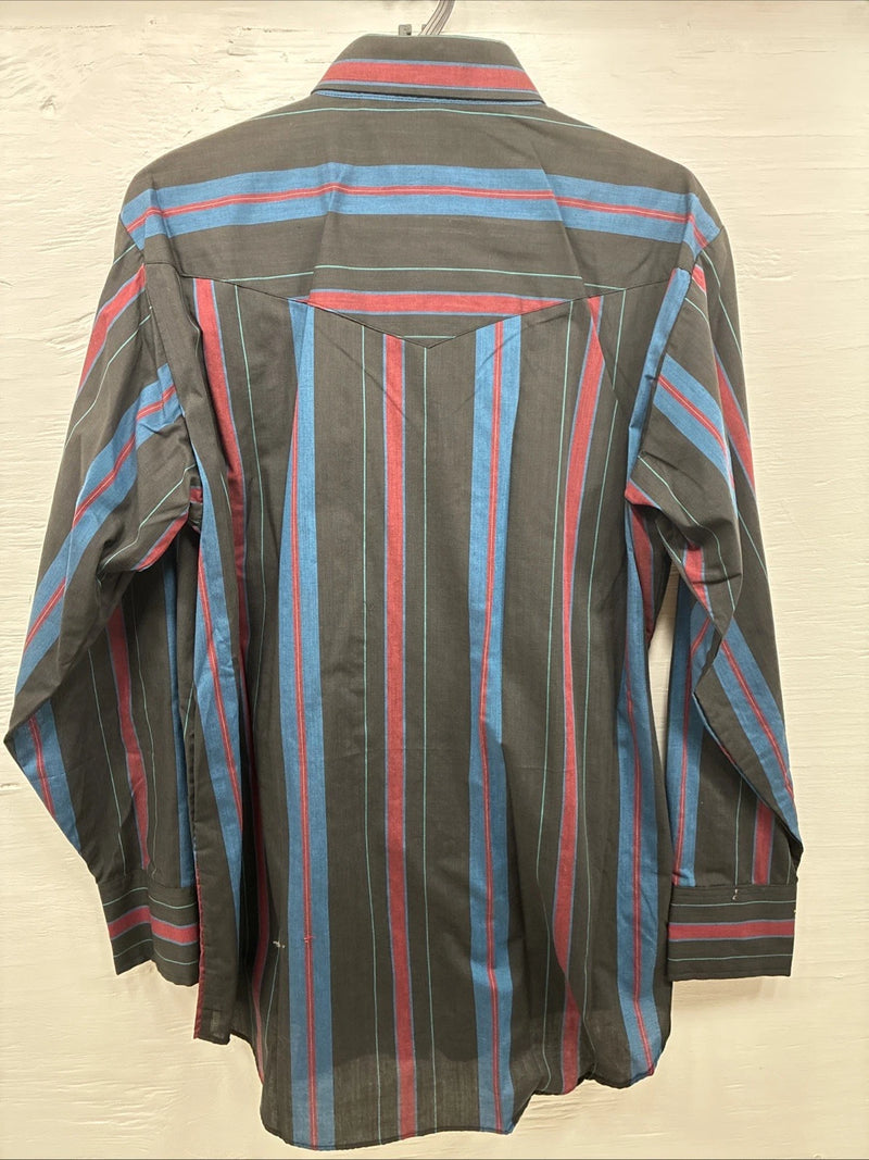 New Men’s ELY Cattleman Multicolor Stripe Long Sleeve Pearl Snap Large 16.5 Q-59