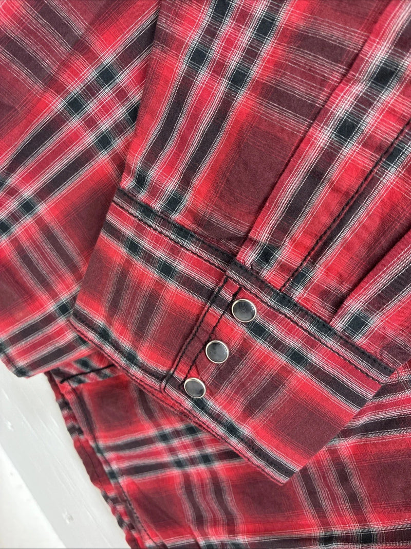 New Men’s ELY 1878 Red Plaid Long Sleeve Pearl Snap XL M-53