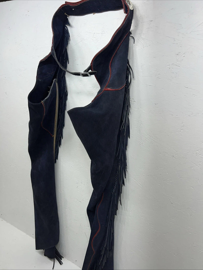 NOS Navy Red Show Chaps With Fringe Adjustable Waist 39” N-49