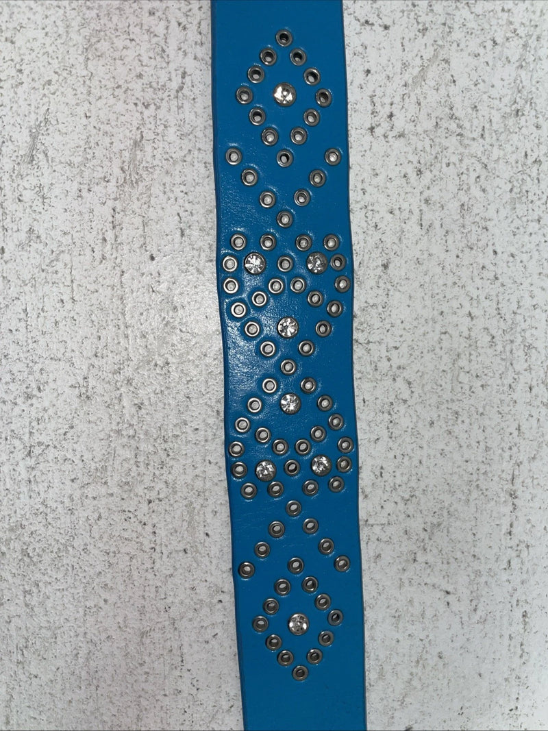 New Blue Genuine Leather Silver Bling XL Belt #N3431617 Z-30