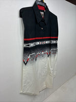 New women’s Cumberland Black White Design Short Sleeve Button Up Large MM-123