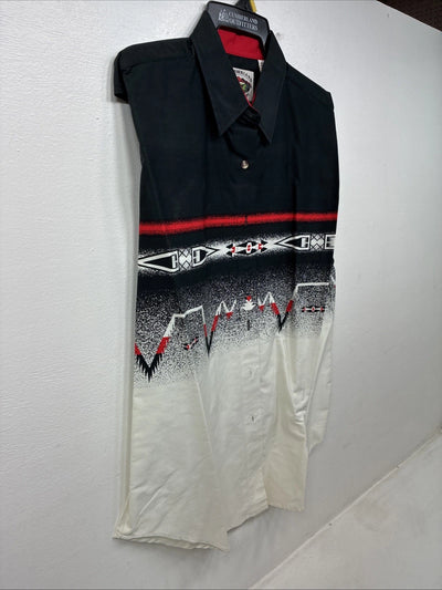 New women’s Cumberland Black White Design Short Sleeve Button Up Large MM-123