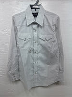 New Kids White Horse Gray Stripe Long Sleeve Pearl Snap Large DD-56