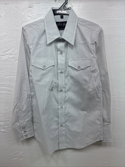 New Kids White Horse Gray Stripe Long Sleeve Pearl Snap Large DD-56