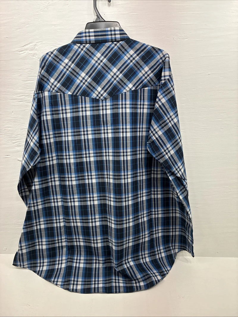 New Men’s ELY Cattleman Blue Long Sleeve Pearl Snap 3XL E-36