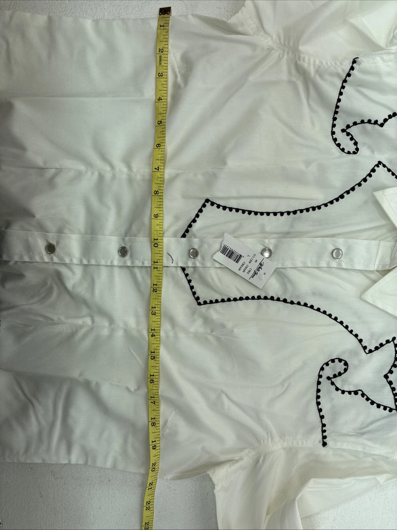 New Women’s White horse White Design Long Sleeve Pearl Snap Large KK-123